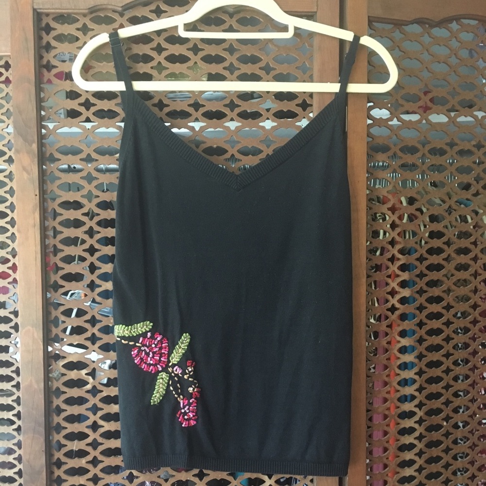 CAMILE LA VI Embroidered Flower detail top Tank